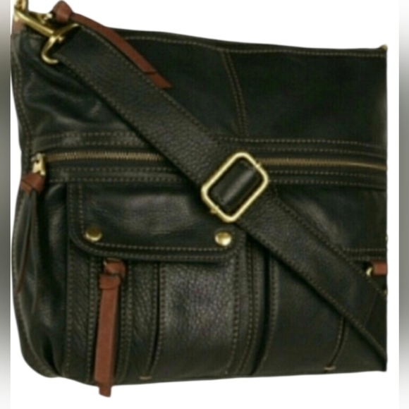 Fossil Handbags - Fossil Morgan Pebbled Black Leather Messenger Crossbody Bag NEW